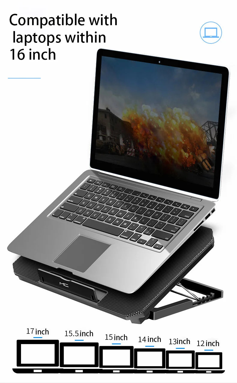 Adjustable Dual-Fan Laptop Cooler Stand with 2 USB Ports