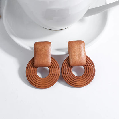 AENSOA Boho Handmade Geometric Wooden Drop Earrings