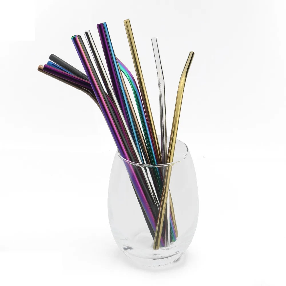 Reusable 304 Stainless Steel Drinking Straws Set with Cleaning Brush
