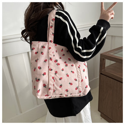 Corduroy Strawberry Print Tote Bag