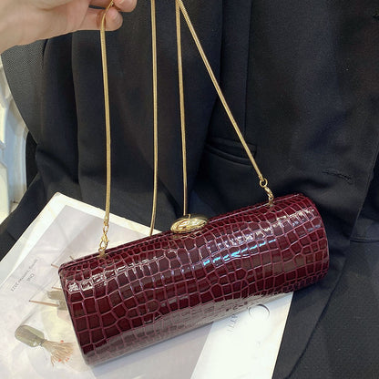 Burgundy Croc-Embossed Evening Clutch