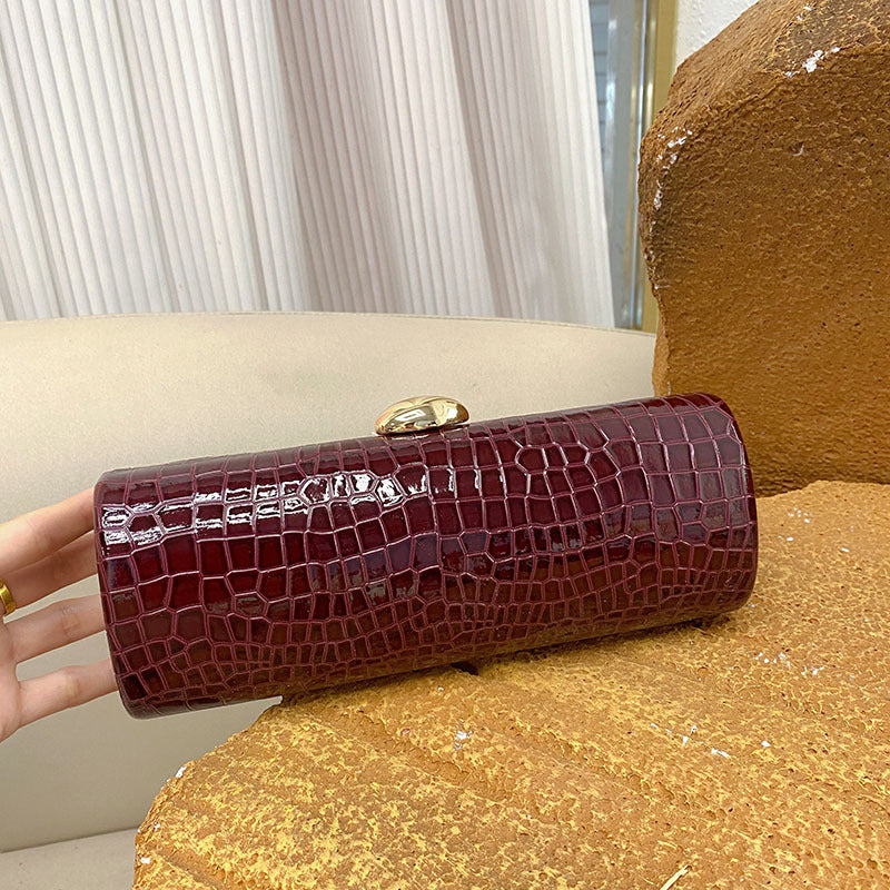 Burgundy Croc-Embossed Evening Clutch