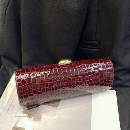 Burgundy Croc-Embossed Evening Clutch