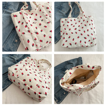 Corduroy Strawberry Print Tote Bag