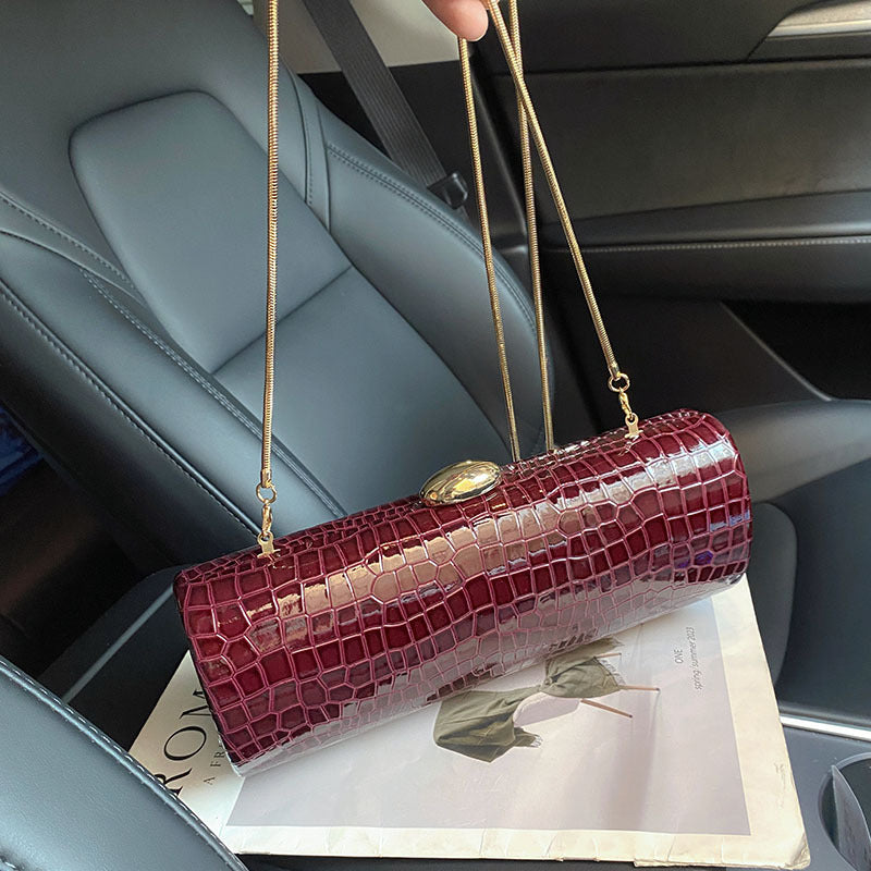 Burgundy Croc-Embossed Evening Clutch