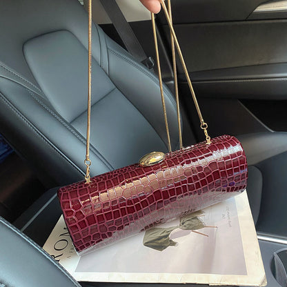 Burgundy Croc-Embossed Evening Clutch