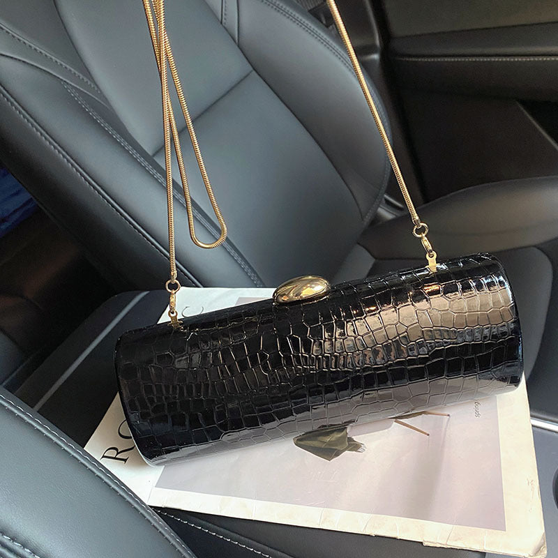 Burgundy Croc-Embossed Evening Clutch