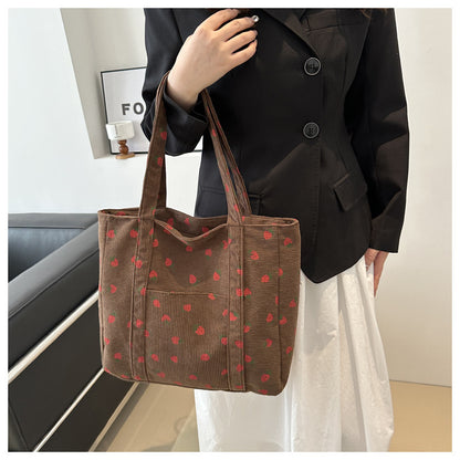 Corduroy Strawberry Print Tote Bag