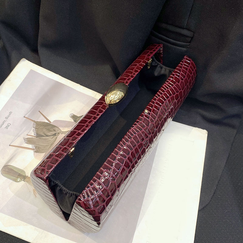 Burgundy Croc-Embossed Evening Clutch