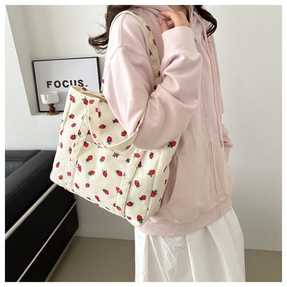 Corduroy Strawberry Print Tote Bag