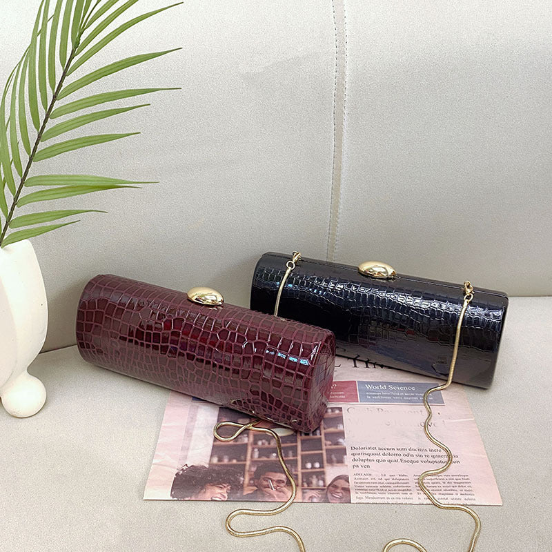 Burgundy Croc-Embossed Evening Clutch