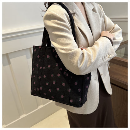 Corduroy Strawberry Print Tote Bag