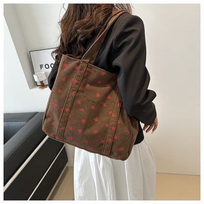 Corduroy Strawberry Print Tote Bag