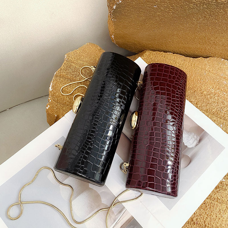 Burgundy Croc-Embossed Evening Clutch