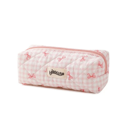 Fresh Plaid Bow Print Pencil Case