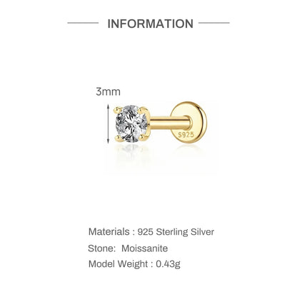 925 Sterling Silver Round Moissanite Stud Earring