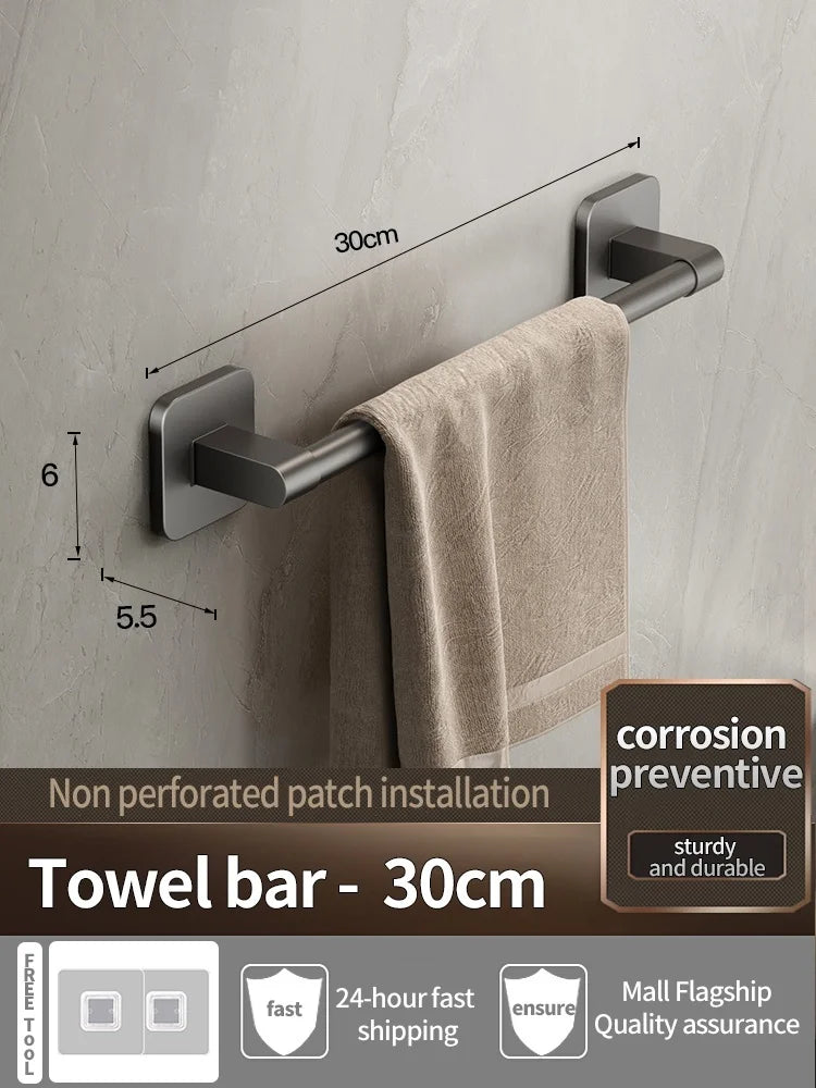 No-Drill Adhesive Bathroom Towel Bar & Rack