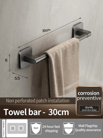 No-Drill Adhesive Bathroom Towel Bar & Rack