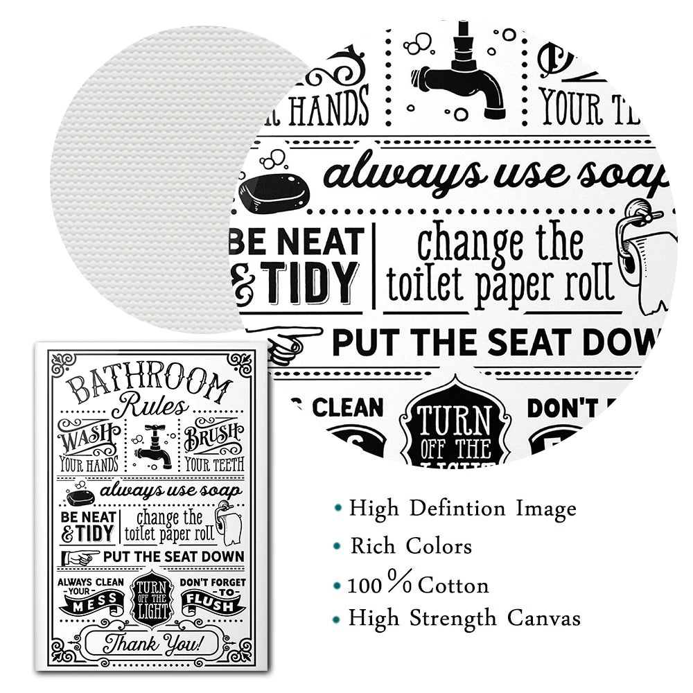 Funny Bathroom Rules Canvas Poster