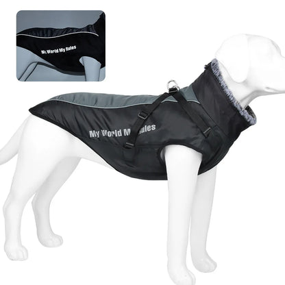 Reflective Winter Dog Coat with Faux Fur Collar for Large Dogs