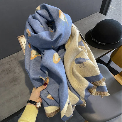 Women’s Winter Bird Print Warm Scarf