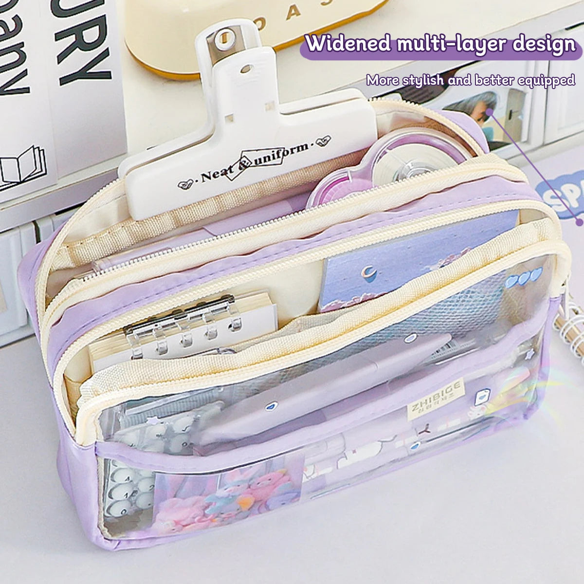 Transparent Four-Layer Pencil Bag