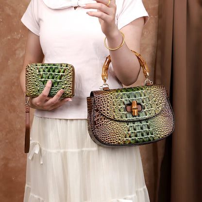 Crocodile Pattern Top Handle Handbag