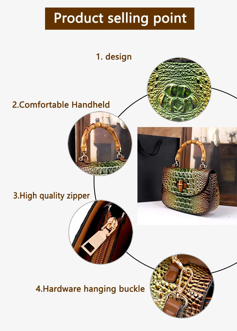 Crocodile Pattern Top Handle Handbag