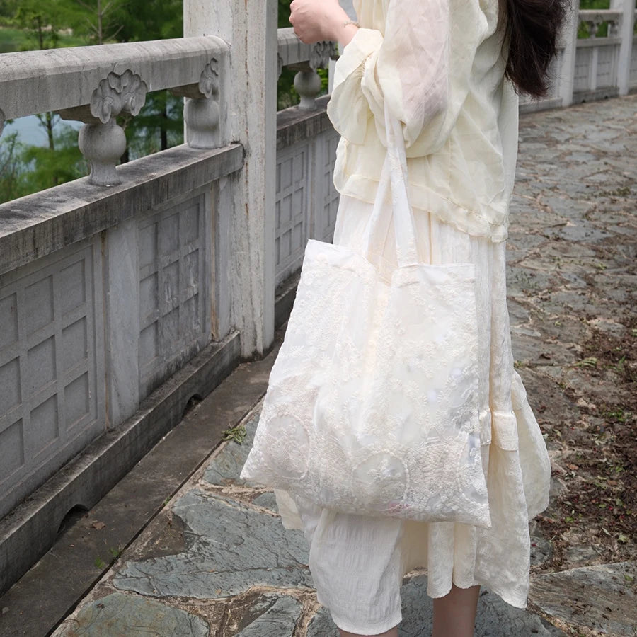 Lace Embroidered Organza Tote Bag