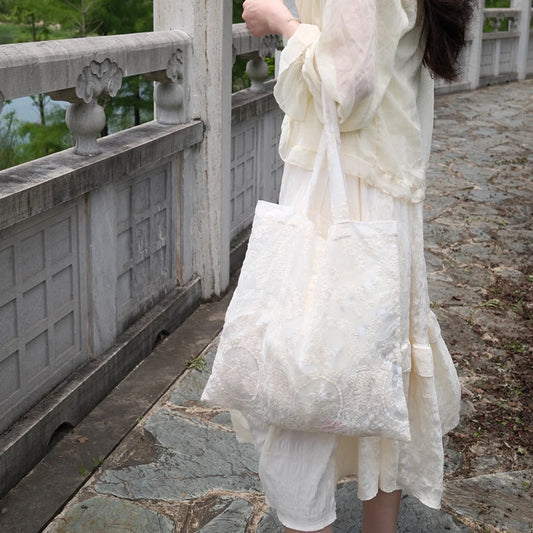Lace Embroidered Organza Tote Bag