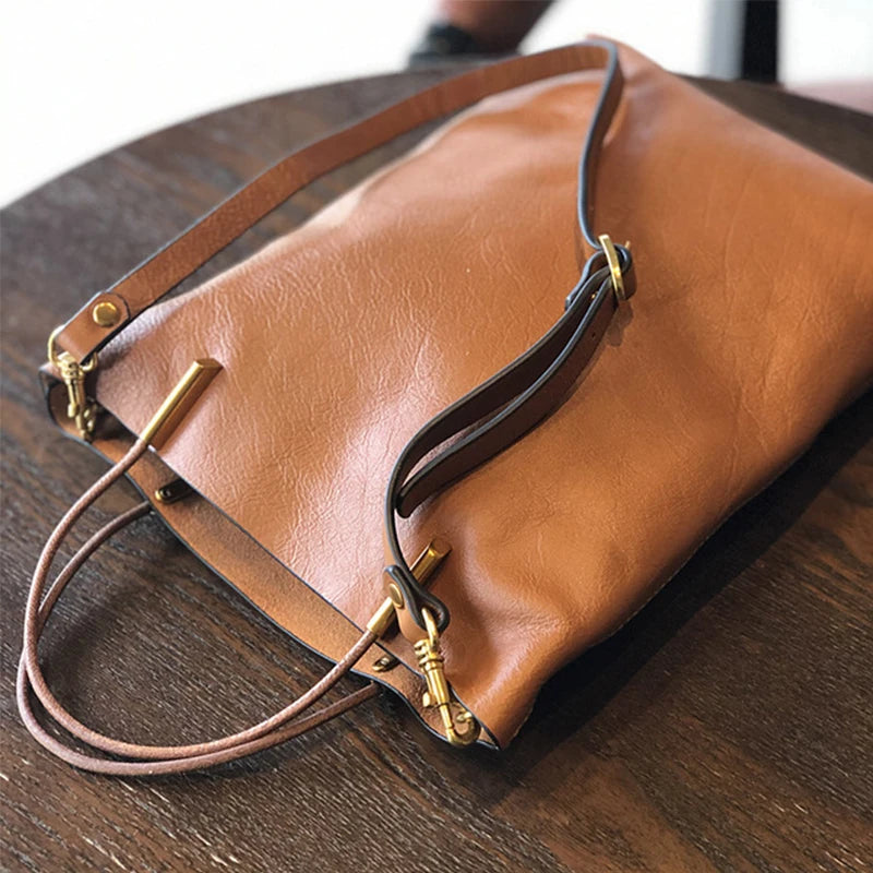 Johnature Genuine Cowhide Leather Shoulder Bag