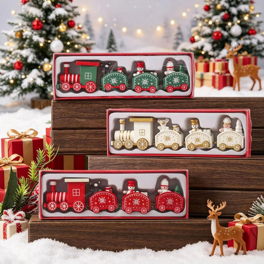 Painted Wooden Christmas Train Ornament