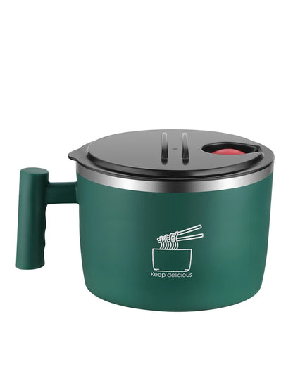Insulated Stainless Steel Instant Noodle Bowl with Lid & Built-In Strainer