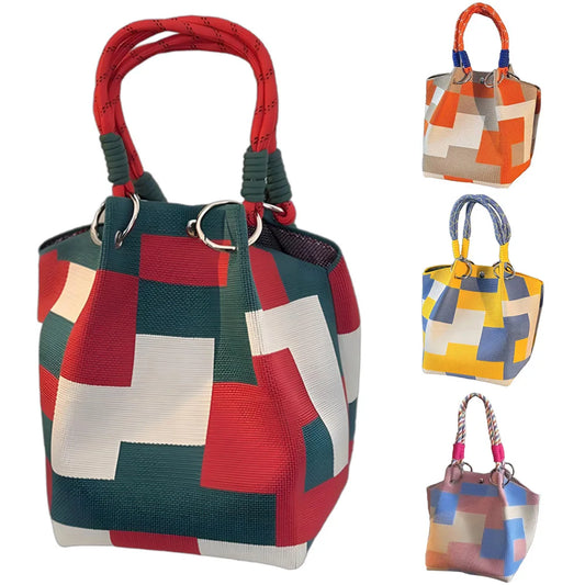 Geometric Knit Bucket Tote Bag