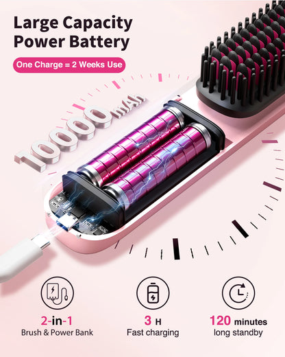 Cordless Hair Straightener Brush 10000mAh