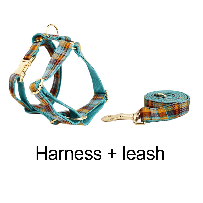 Personalized Plaid Dog Collar, Harness & Leash Set