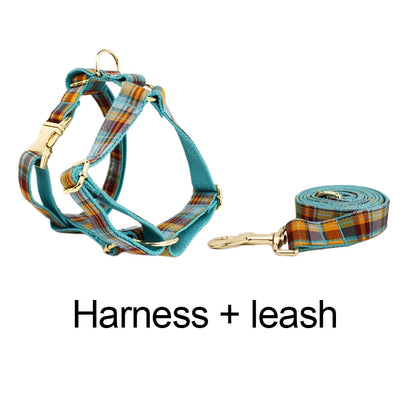 Personalized Plaid Dog Collar, Harness & Leash Set