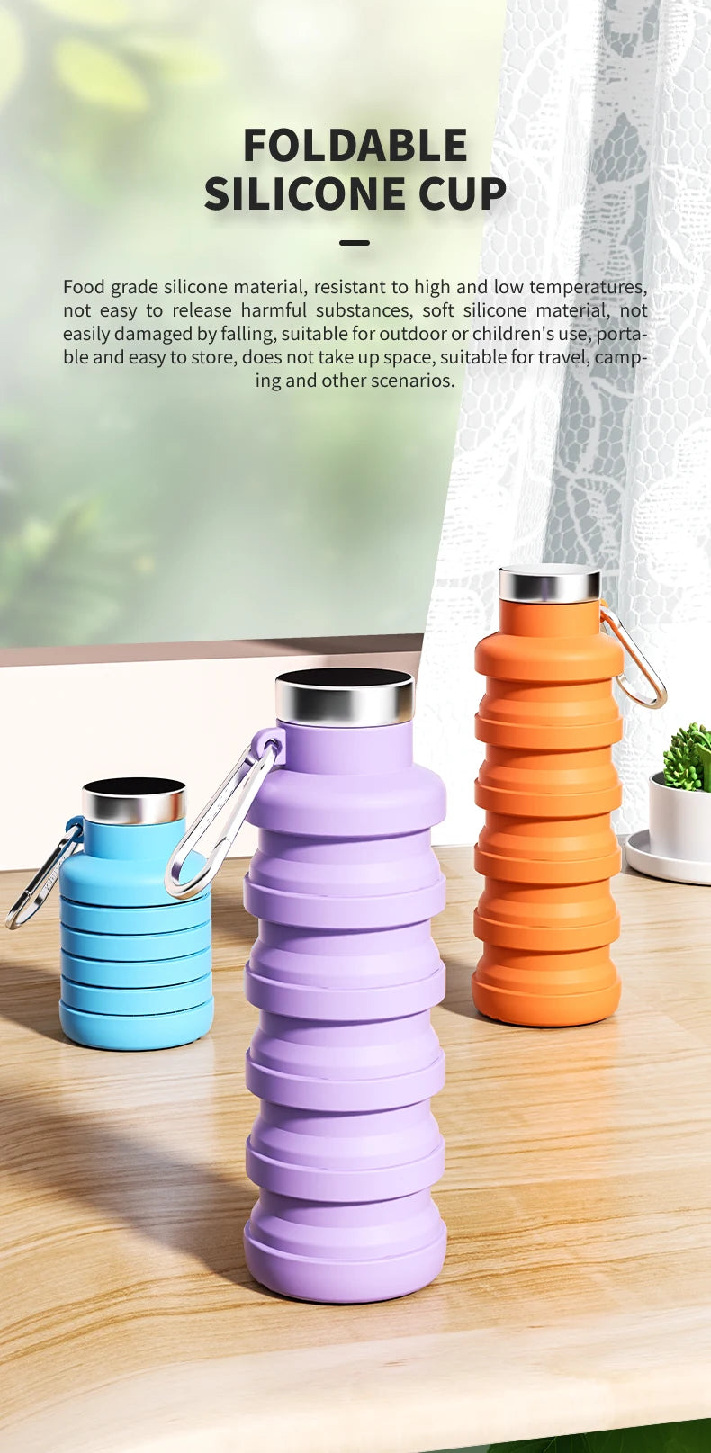 500ml Collapsible Silicone Sports Water Bottle