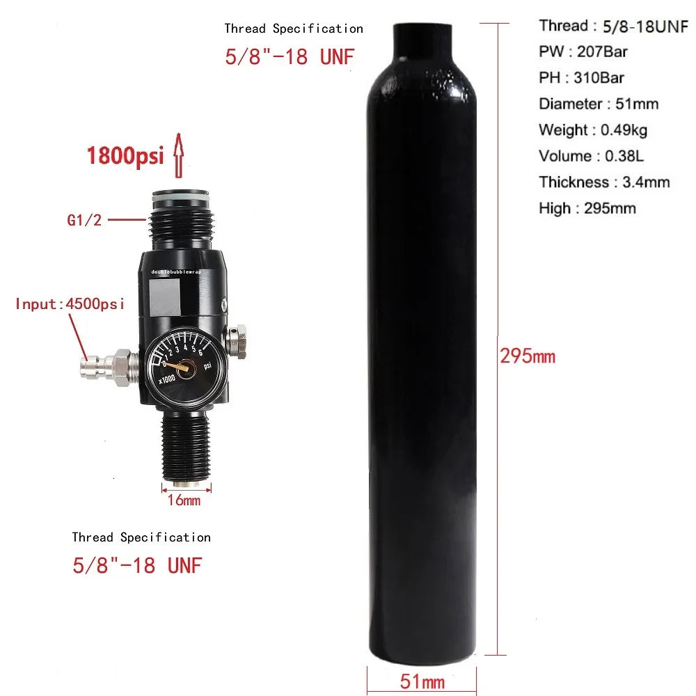 0.38L Aluminum Compressed Air Tank – 3000 PSI