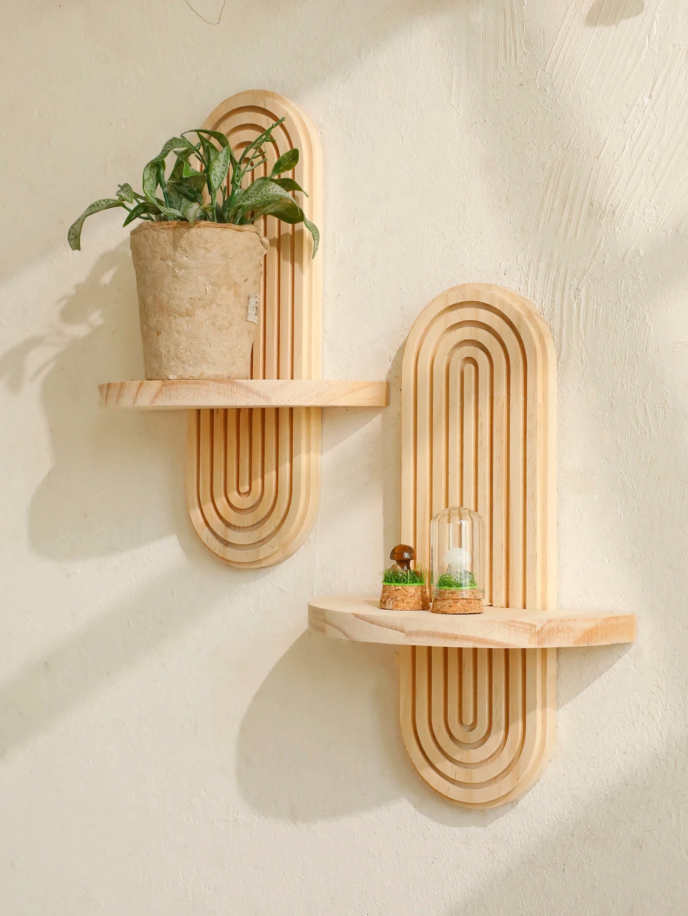 Geometric Natural Wood Wall Mounted Display Shelf