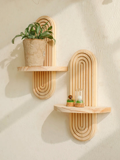 Geometric Natural Wood Wall Mounted Display Shelf