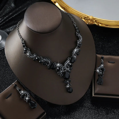 Black Water Drop Crystal Necklace & Earring Set