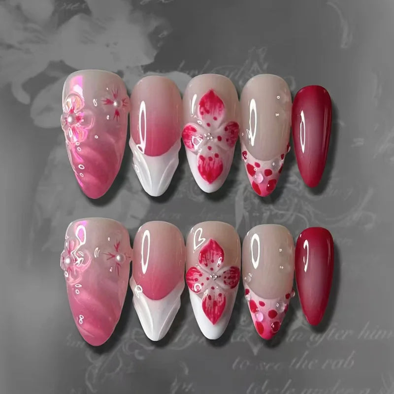 Long Almond Press On False Nails Set