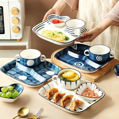 HOONRA Set of 3 Divided Plate Ceramic Kitchen Food Container