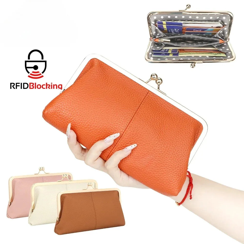 Genuine Leather Kiss Lock Wallet