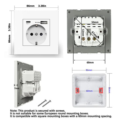 EU Type-C USB Wall Power Socket