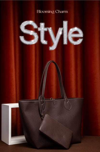 Women’s PU Leather Tote Bag with Matching Pouch