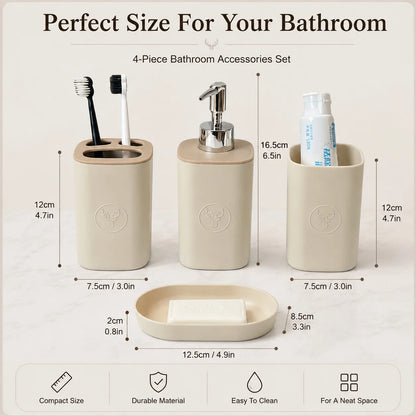 Plastic Soap Dispenser, Toothbrush Holder, Tumbler & Soap Dish Set