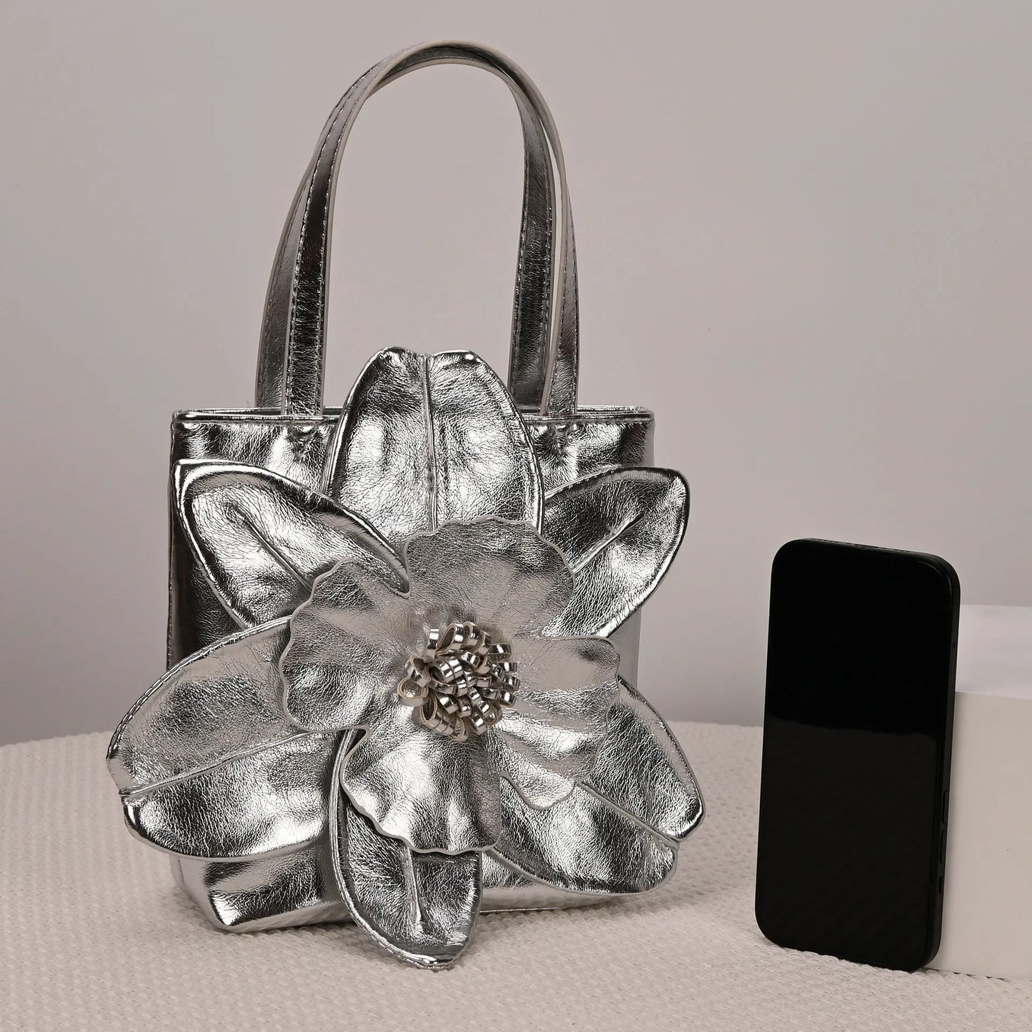 3D Floral PU Leather Bucket Handbag