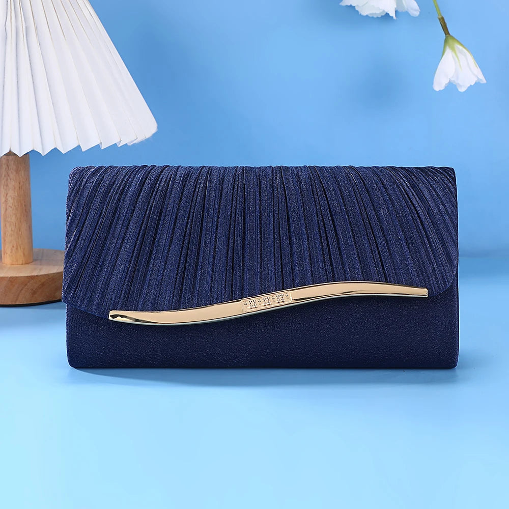 Elegant Pleated Evening Clutch Bag with Metal Accent